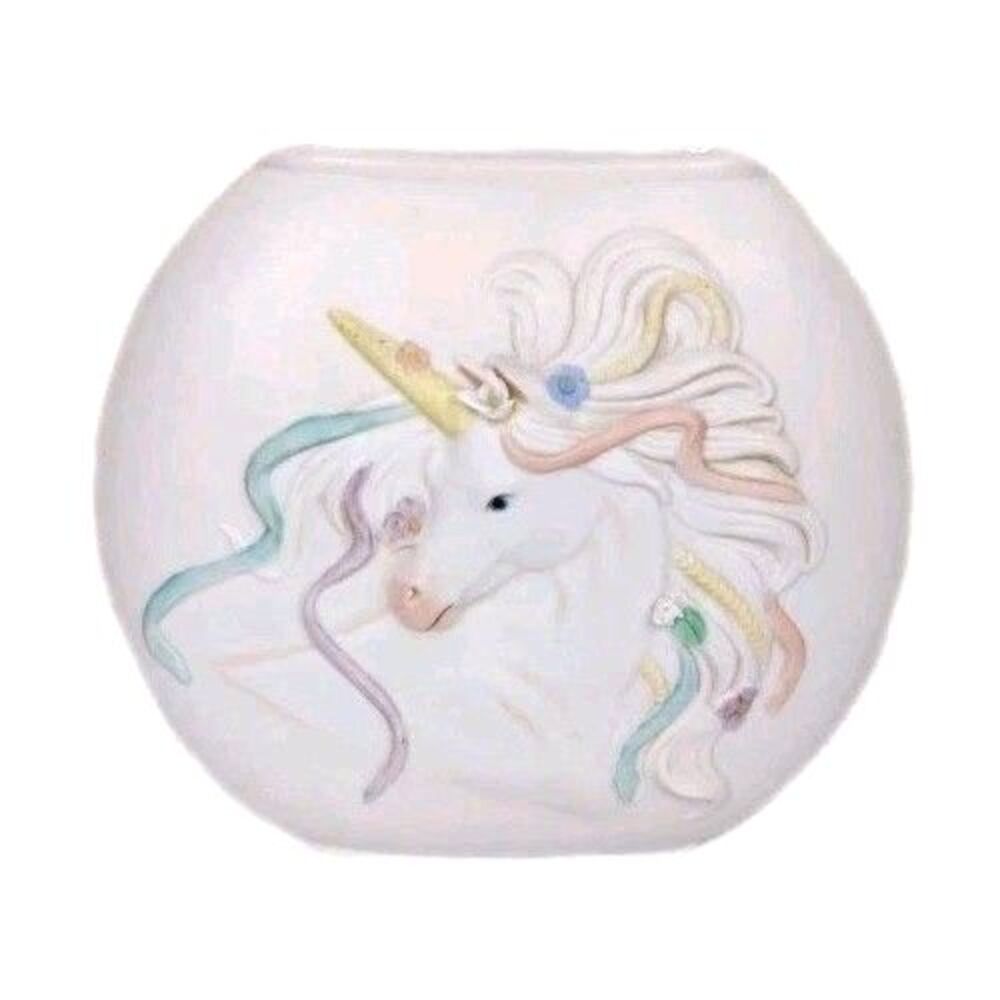 Enesco 1986 Ceramic Unicorn Fantasy Vase White Pastel Indoor Decor RARE! 7 1/4"